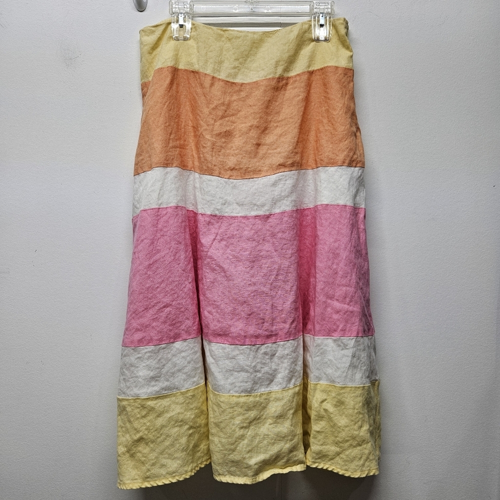 Vintage Colorblock Striped Midi Skirt Size 12 Pastel Boho Summer Beach 90s